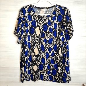LuLaRoe snake print shirt, blue, black, and white size 2XL